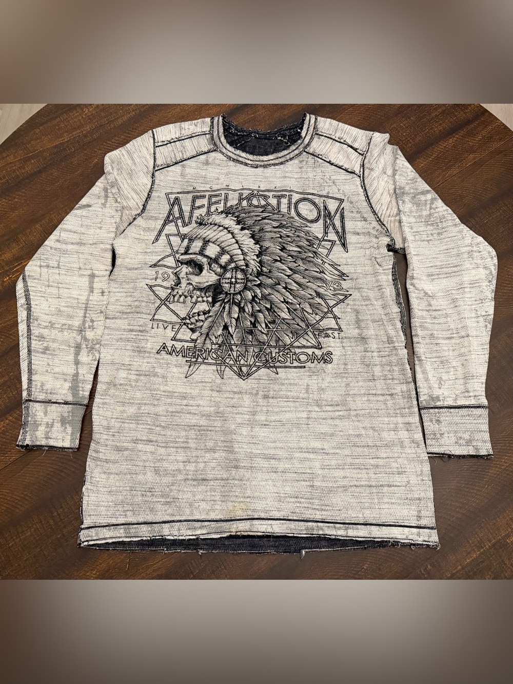 Affliction Reversible Thermal Shirt Mens XL Gray Long Sleeve Y2K Cyber
